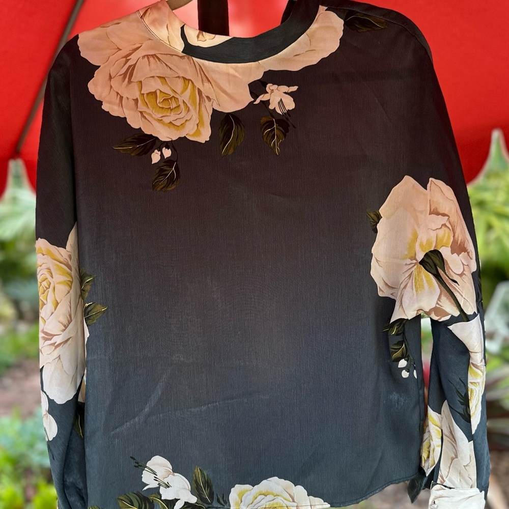 Zara Teal Blouse with Cream Floral Pattern